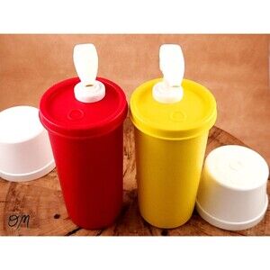Vintage Tupperware Ketchup and Mustard Pump Dispensers with Lids 871